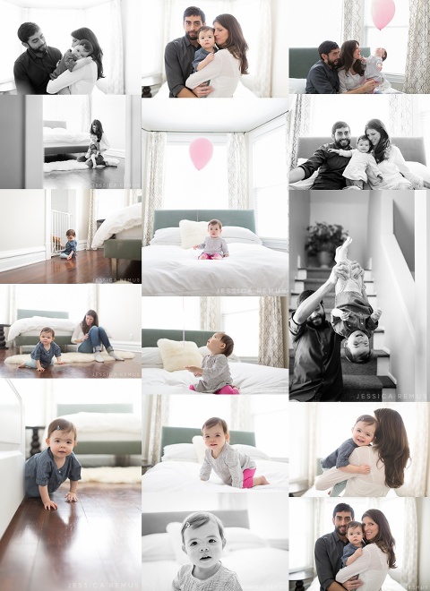 one year old baby lifestyle photo collage in Chicago home
